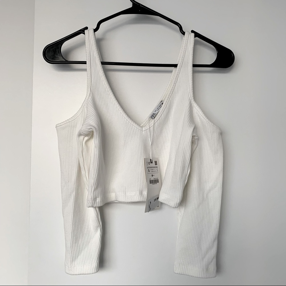 Zara Cut Out Shoulder Ribbed Top - Picture 2 of 2
